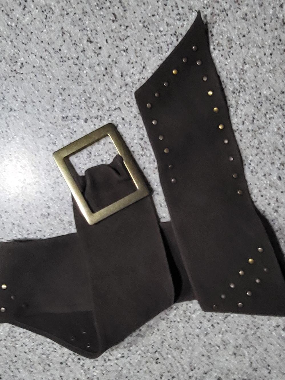 Wide Brown Suede Belt with Brass Square Buckle